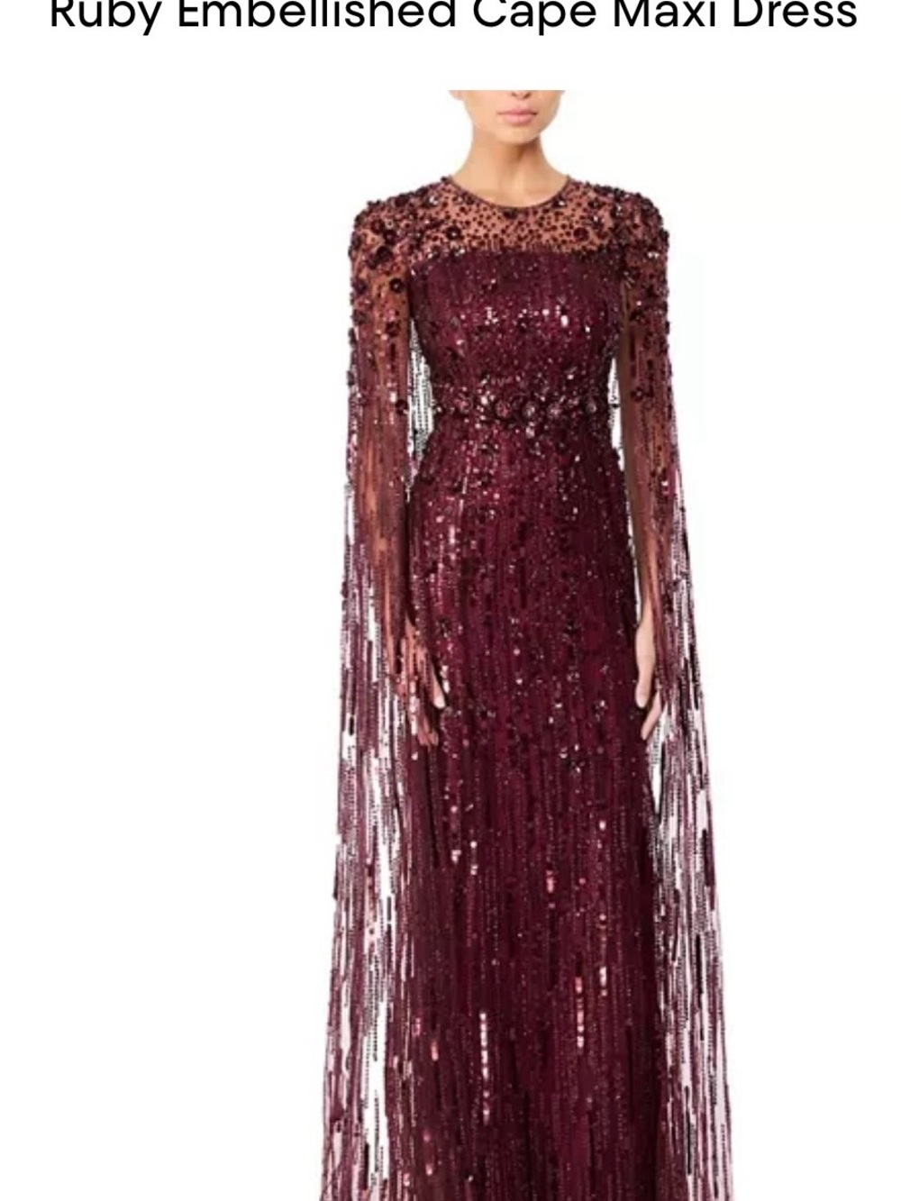 Jenny Packham Ruby Embellished Fringe Cape Maxi Dress
